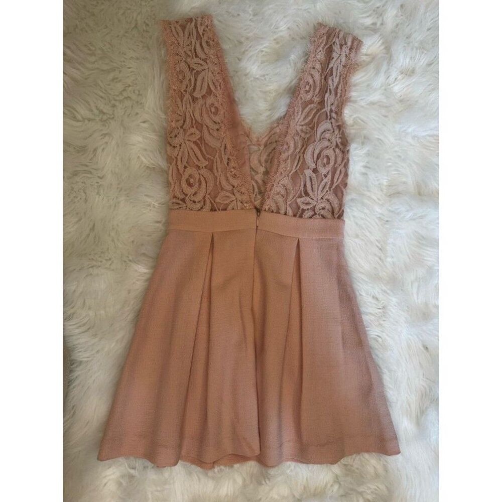 BCBGENERATION Sleeveless Lace-Trim V-Back Mini Dress in Blush - Picture 6 of 12